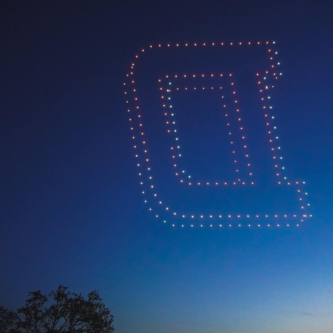 drones spell out the Doane D